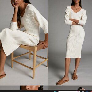 MAEVE Anthropologie, Cream ribbed sweater with dolman sleeves, size XS